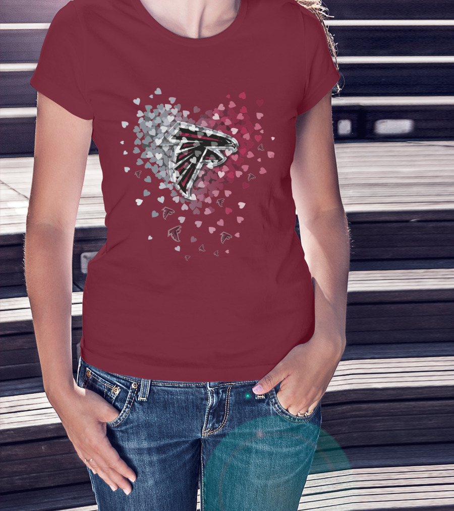 Atlanta Falcons Heart Logo With Red And Gray Hearts T-Shirt