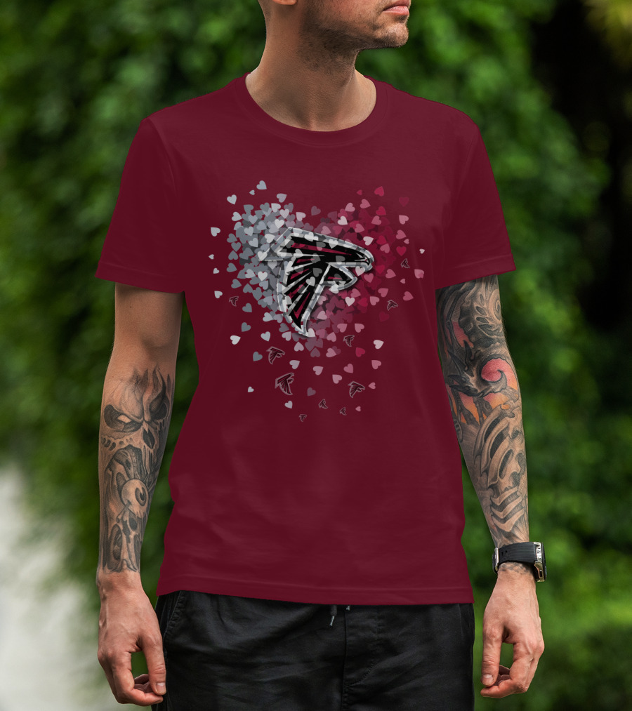 Atlanta Falcons Heart Logo With Red And Gray Hearts T-Shirt