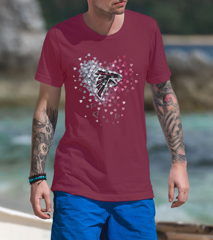 Atlanta Falcons Heart Logo With Red And Gray Hearts T-Shirt