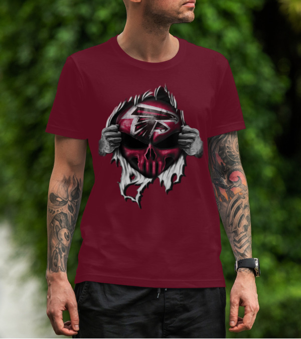 Atlanta Falcons Skull Logo Tearing T-Shirt