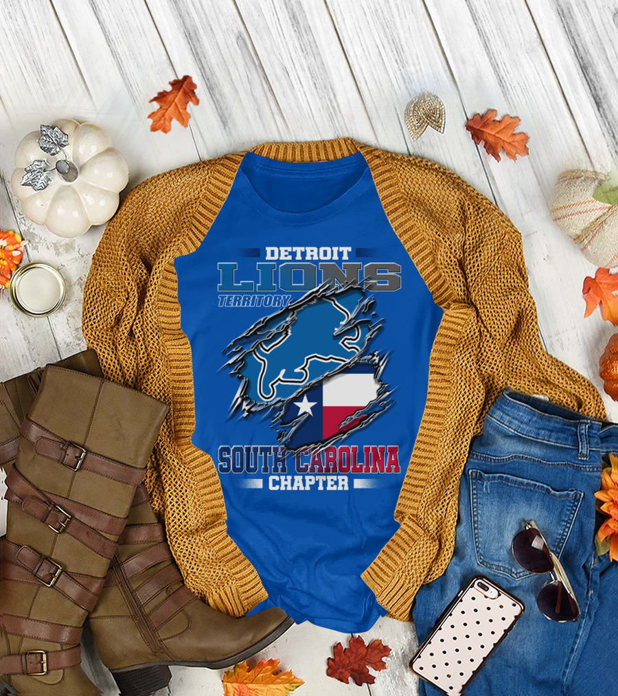 Detroit Lions Territory South Carolina Chapter Texas Flag T-Shirt