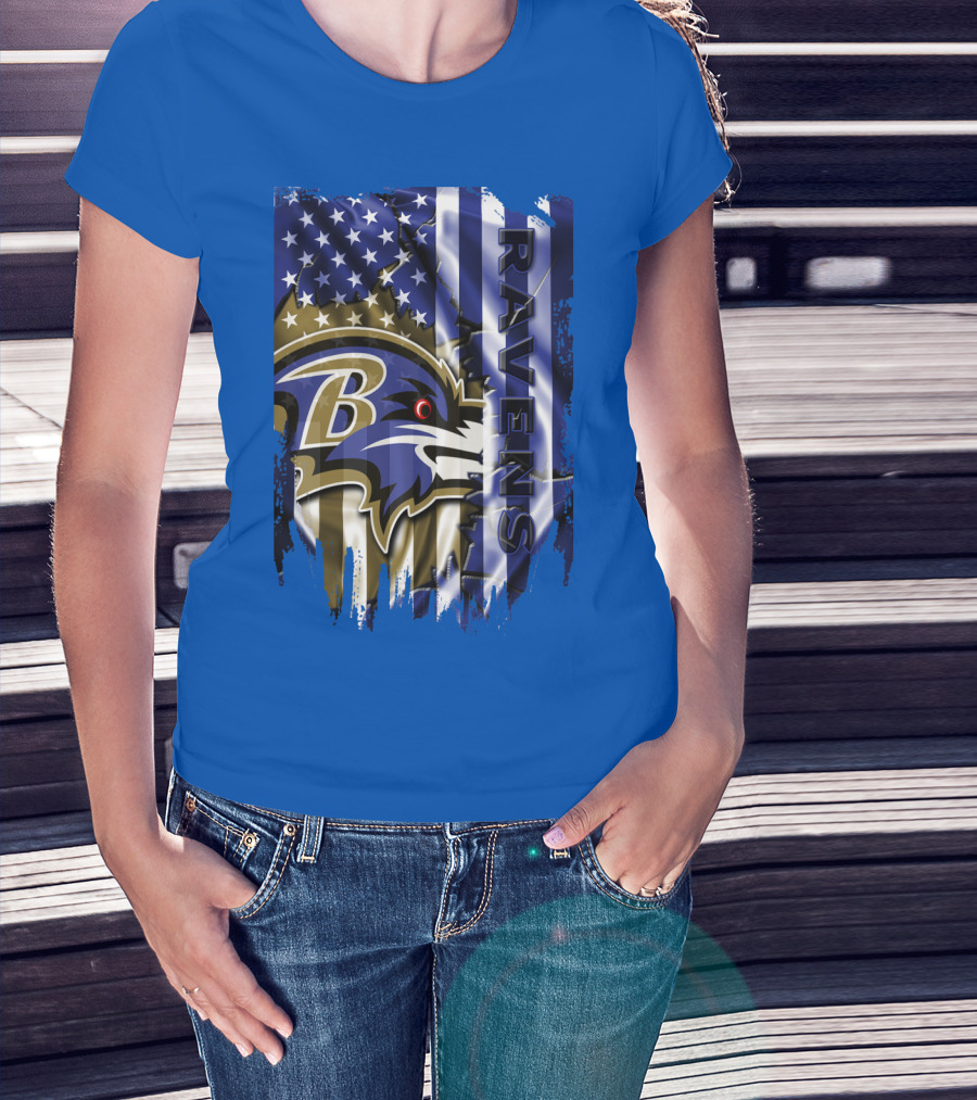 Baltimore Ravens American Flag Blend Football Team T-Shirt