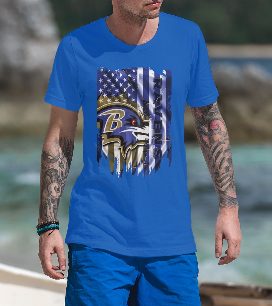 Baltimore Ravens American Flag Blend Football Team T-Shirt