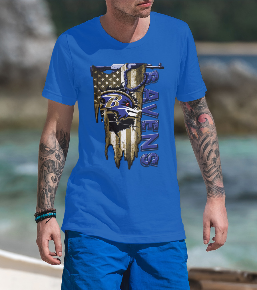 Baltimore Ravens American Flag Chain T-Shirt