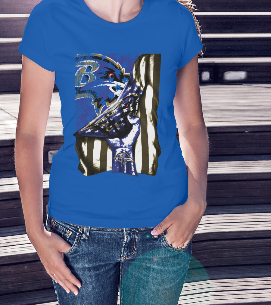 Baltimore Ravens Logo With American Flag Integration T-Shirt