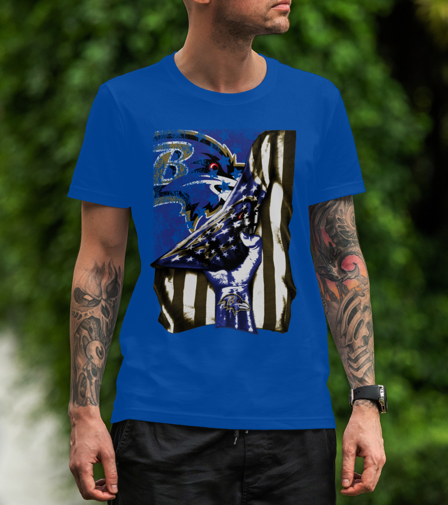 Baltimore Ravens Logo With American Flag Integration T-Shirt
