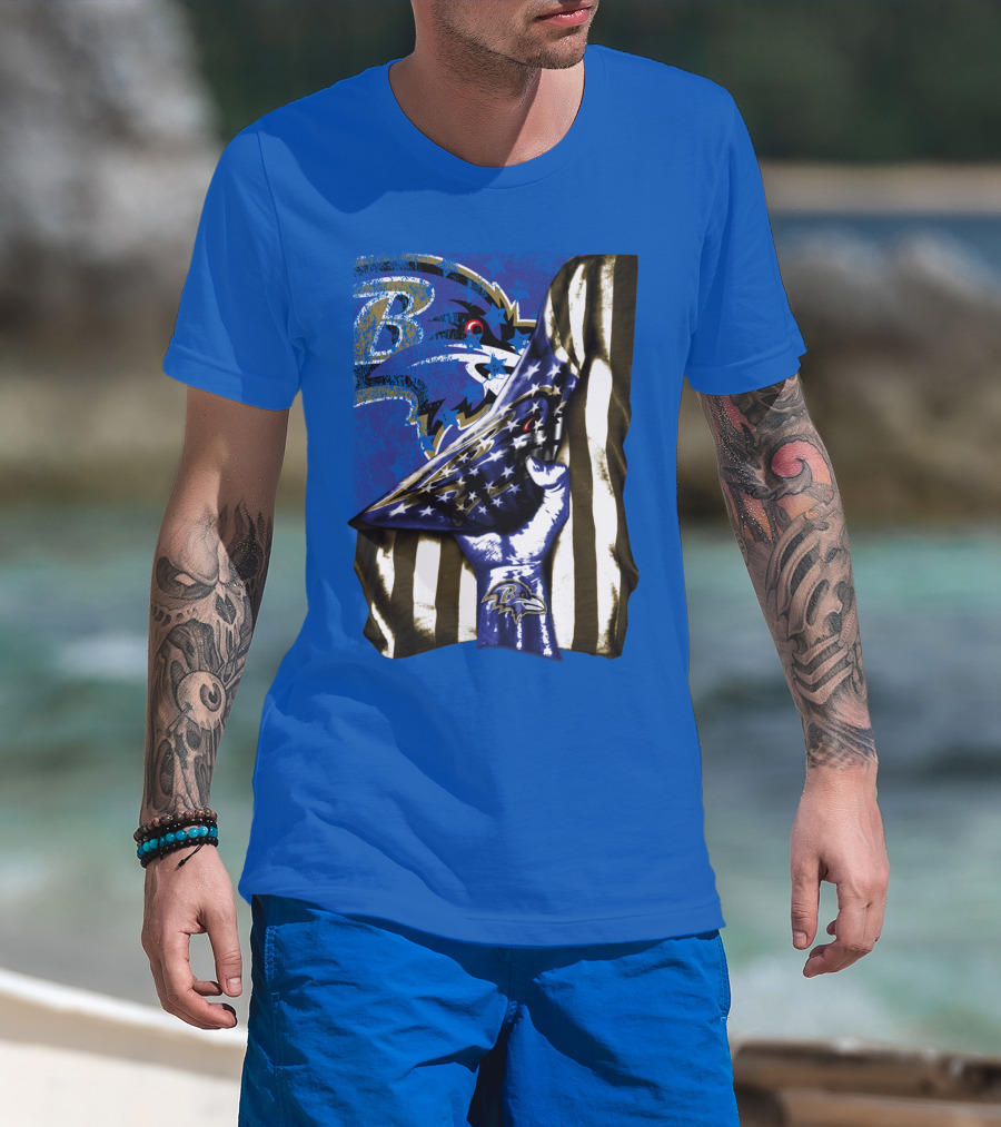 Baltimore Ravens Logo With American Flag Integration T-Shirt