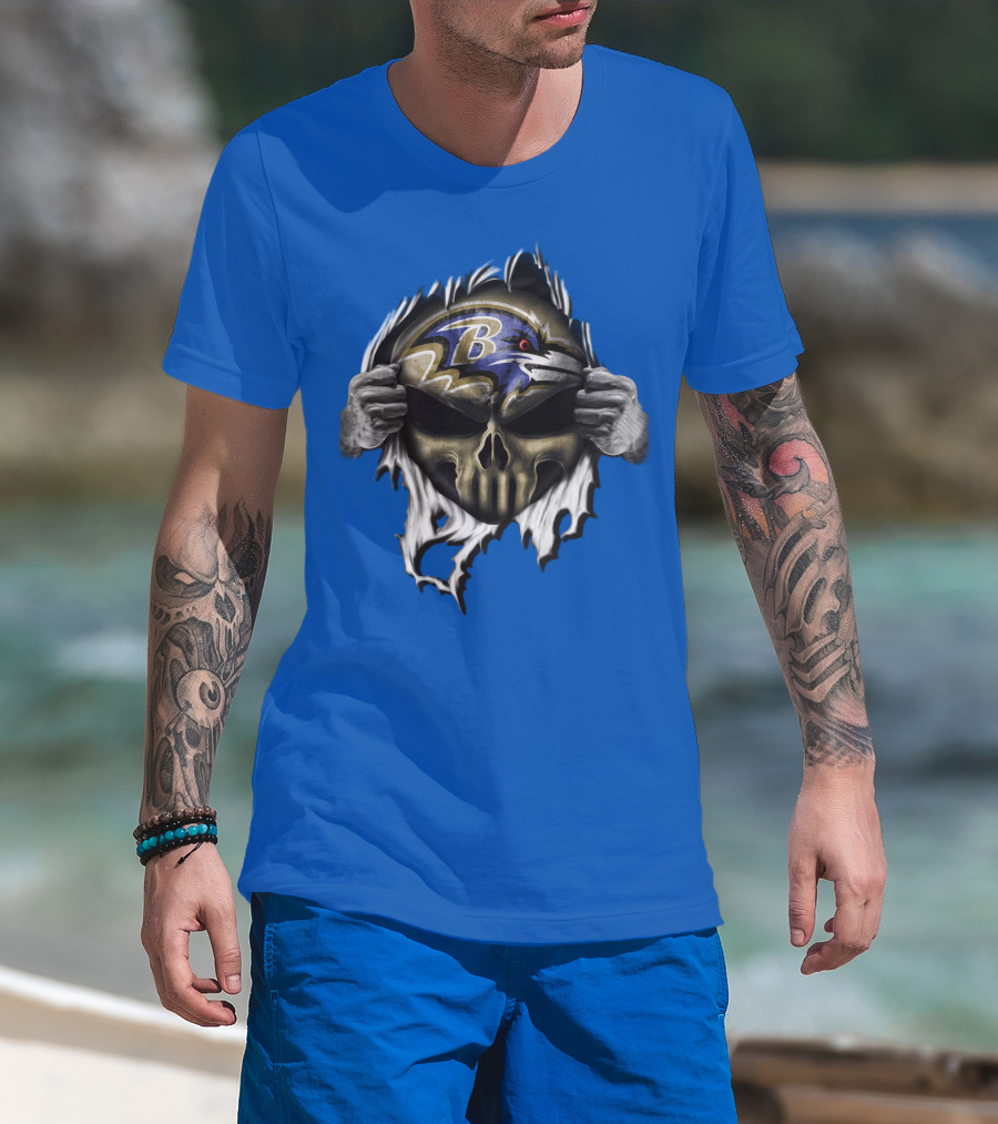 Baltimore Ravens Skull Logo Tear Reveal T-Shirt