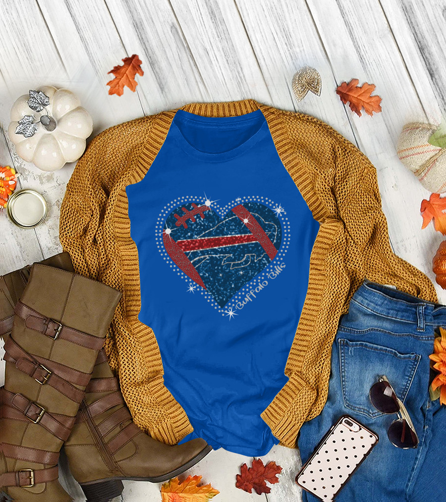 Buffalo Bills Heart Football Sparkle T-Shirt