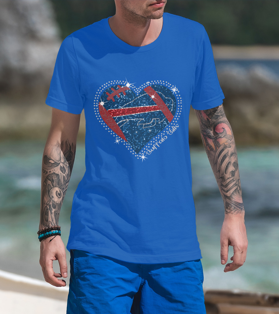 Buffalo Bills Heart Football Sparkle T-Shirt