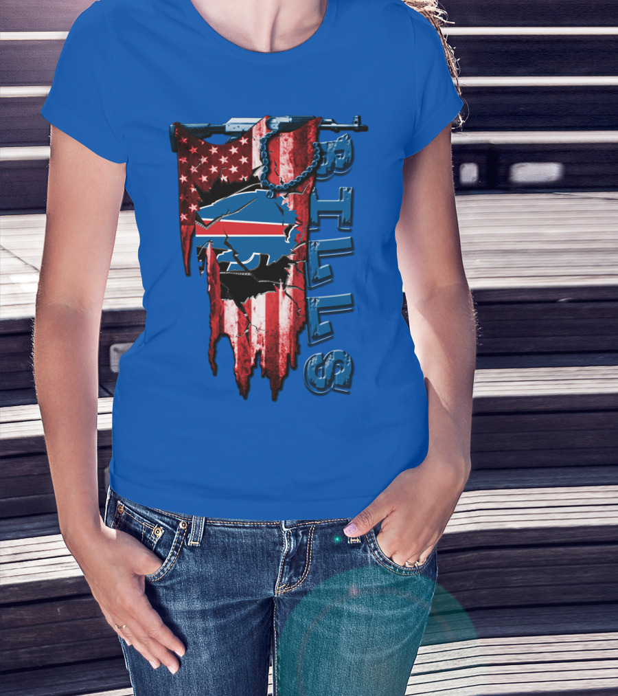 Buffalo Bills American Flag Chain Blue Logo Theme T-Shirt