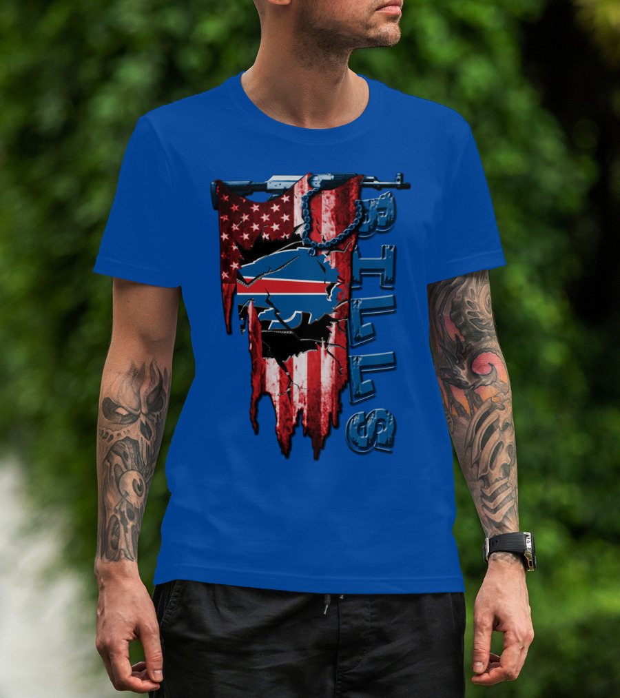 Buffalo Bills American Flag Chain Blue Logo Theme T-Shirt