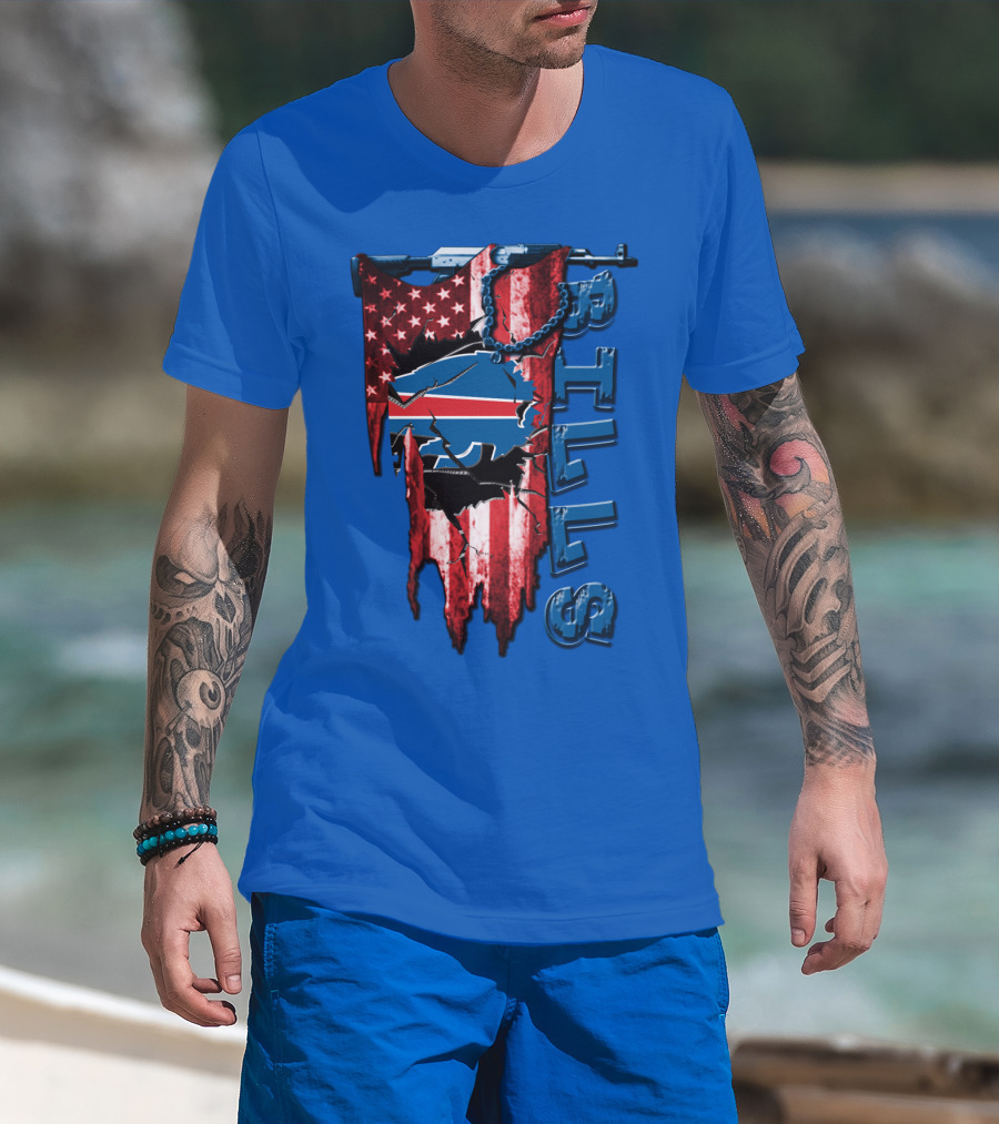 Buffalo Bills American Flag Chain Blue Logo Theme T-Shirt