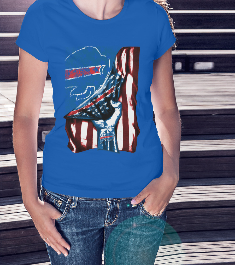 Buffalo Bills Patriotic Flag Fist With Team Logo And Silhouette T-Shirt
