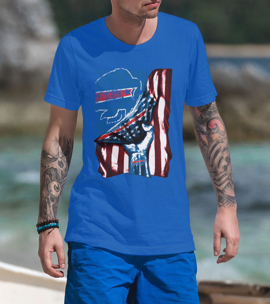 Buffalo Bills Patriotic Flag Fist With Team Logo And Silhouette T-Shirt