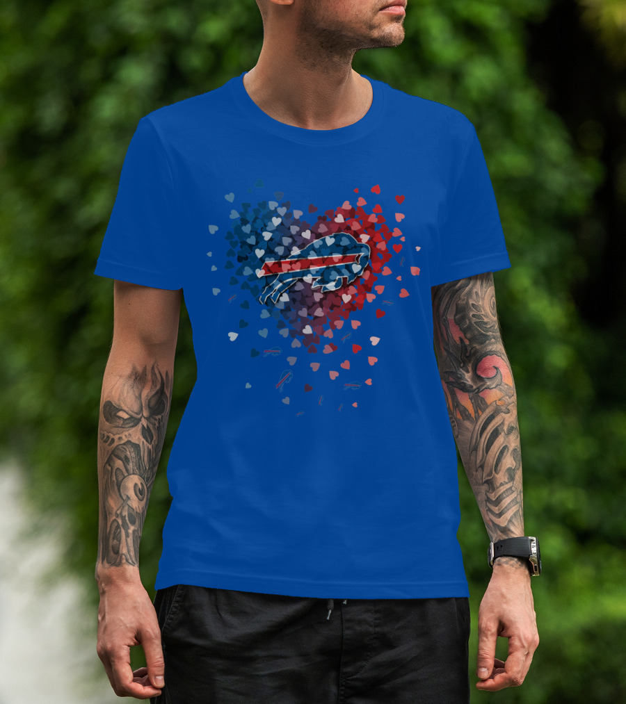 Buffalo Bills Heart-Shaped Logo With Colorful Hearts T-Shirt