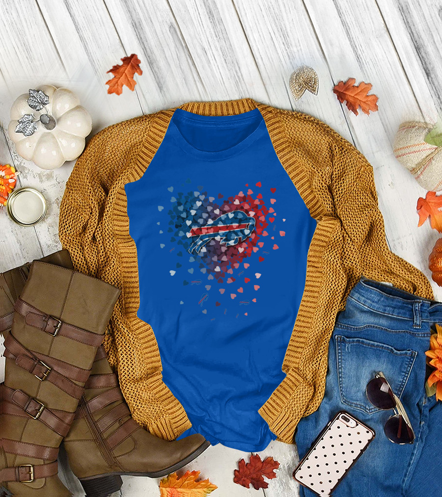 Buffalo Bills Heart-Shaped Logo With Colorful Hearts T-Shirt