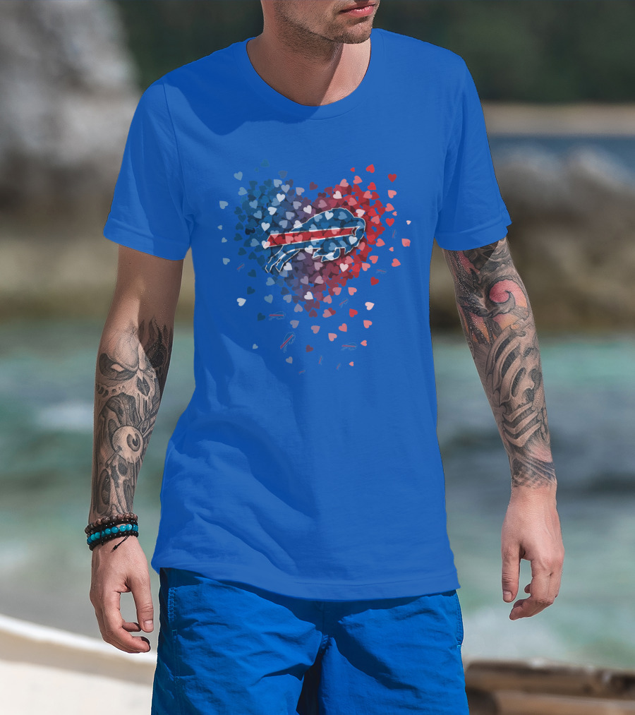 Buffalo Bills Heart-Shaped Logo With Colorful Hearts T-Shirt