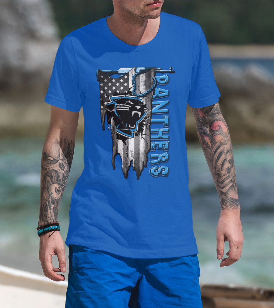 American Flag Carolina Panthers Logo Panthers T-Shirt