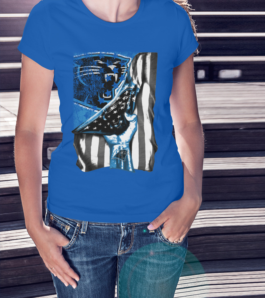 Carolina Panthers American Flag Hand Blue Graphic Fan Merchandise T-Shirt