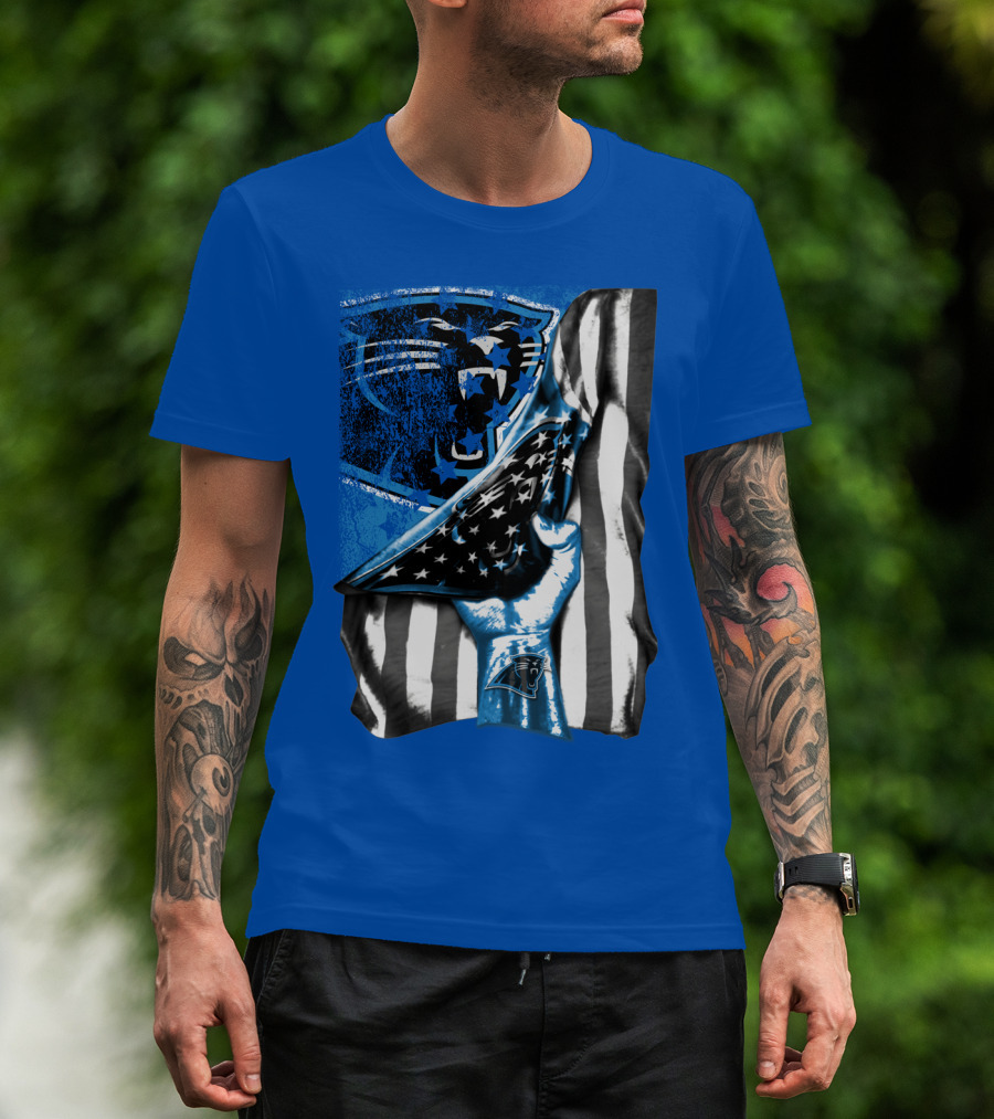 Carolina Panthers American Flag Hand Blue Graphic Fan Merchandise T-Shirt