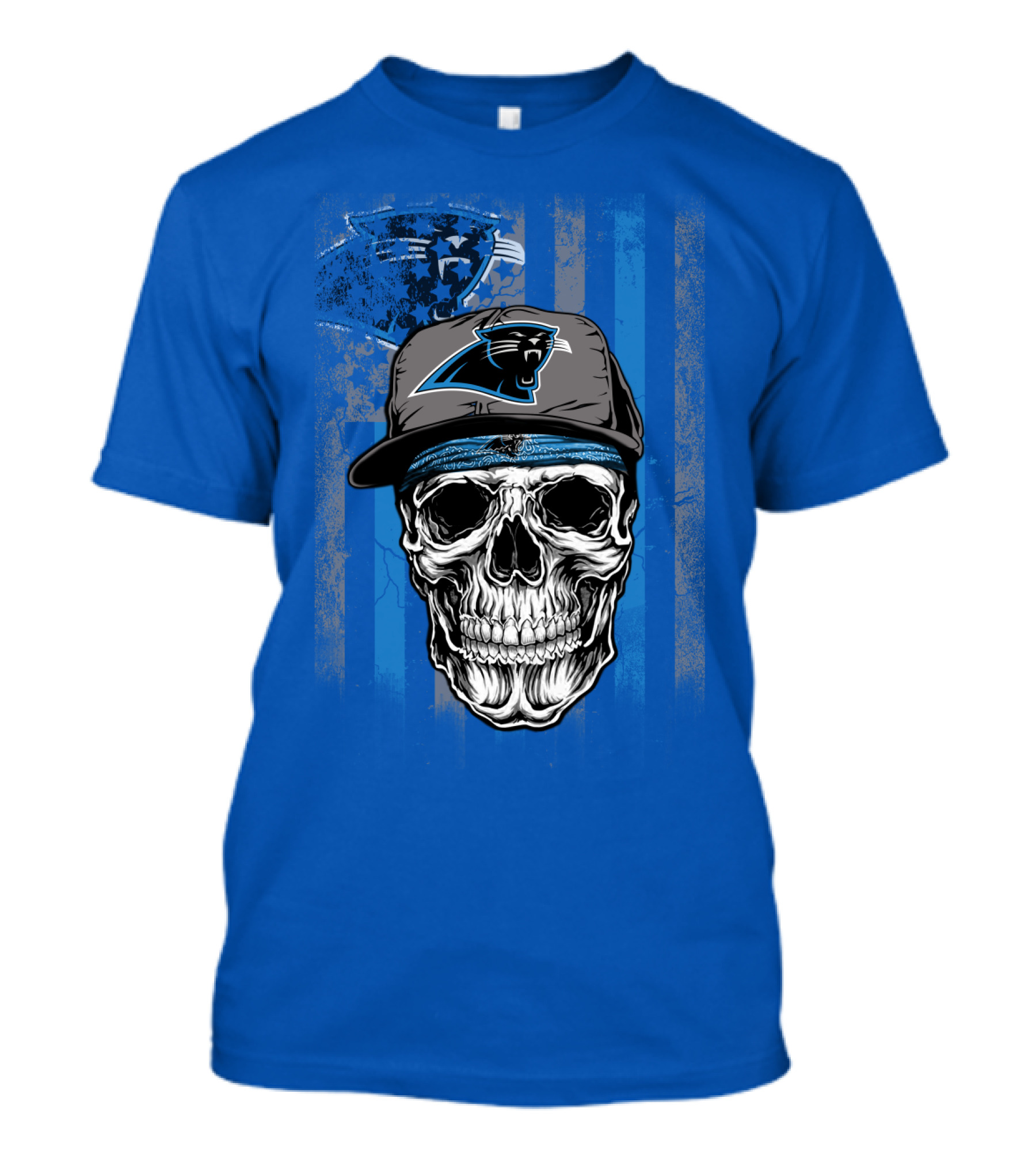 Carolina Panthers Skull With Hat And Striped T-Shirt