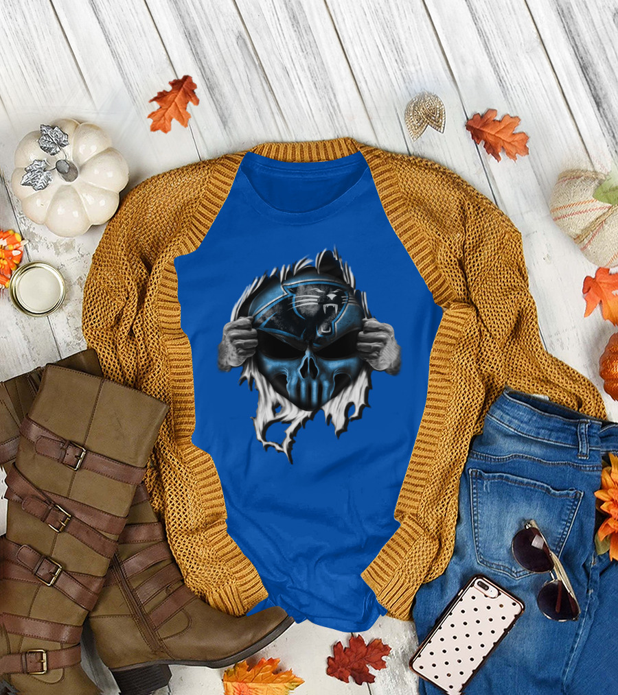 Carolina Panthers Skull Logo Rip T-Shirt