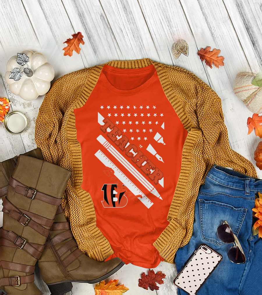 Cincinnati Bengals Teacher Stars Stripes Ruler T-Shirt