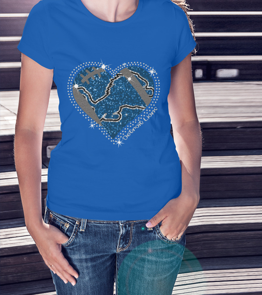 Detroit Lions Heart Football Sparkle T-Shirt