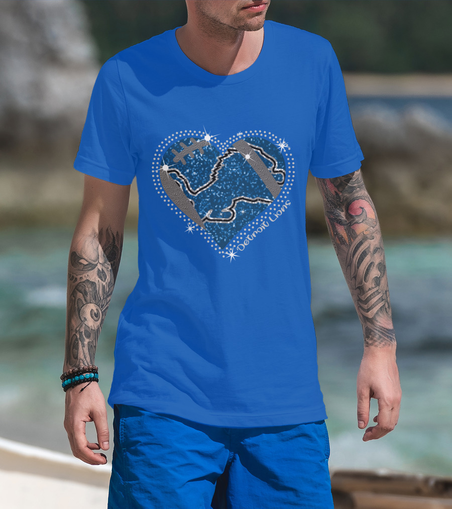 Detroit Lions Heart Football Sparkle T-Shirt