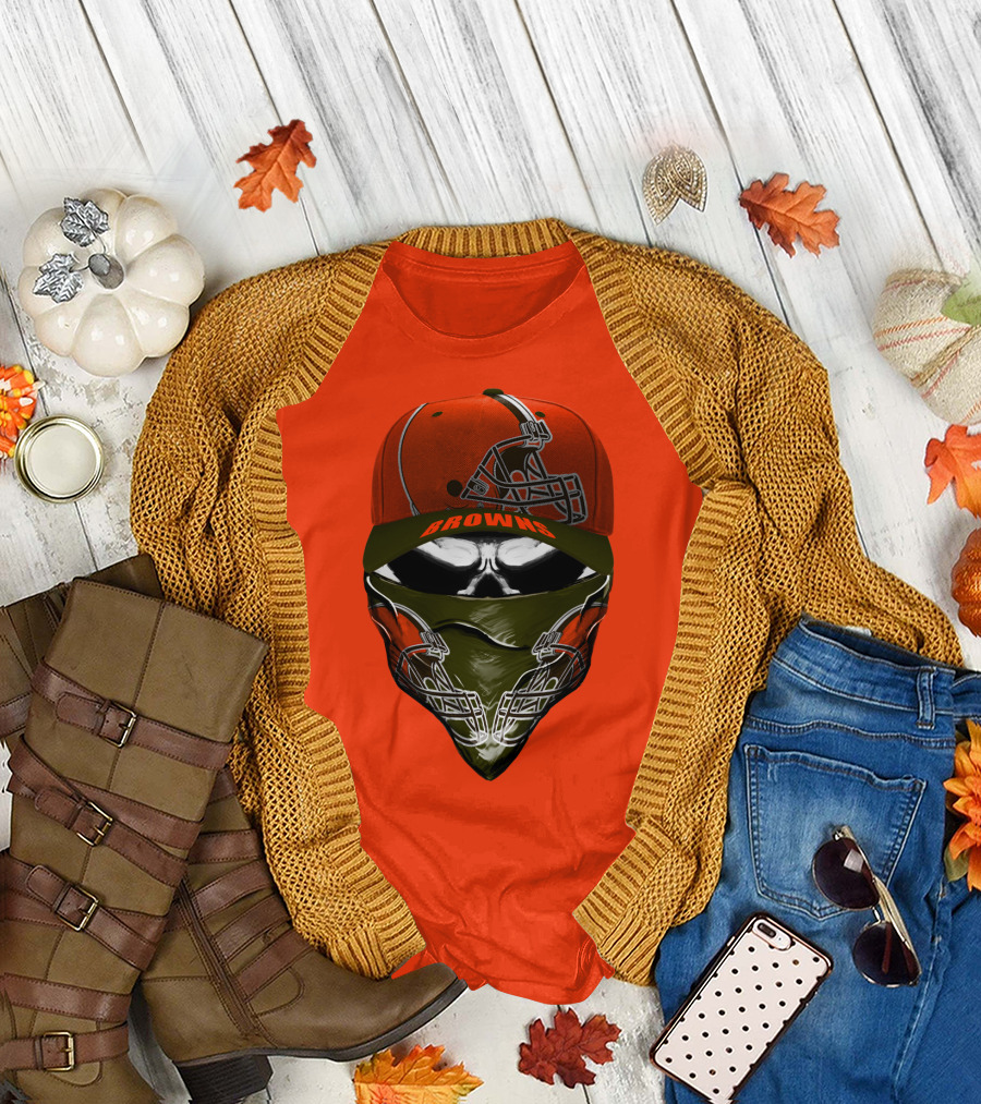 Cleveland Browns Helmet Cap And Bandana Combo T-Shirt