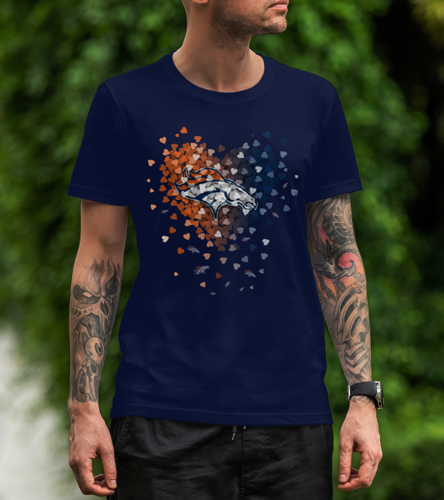 Denver Broncos Heart Logo With Orange And Blue Hearts T-Shirt