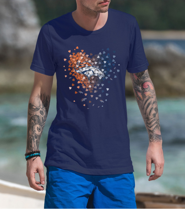 Denver Broncos Heart Logo With Orange And Blue Hearts T-Shirt