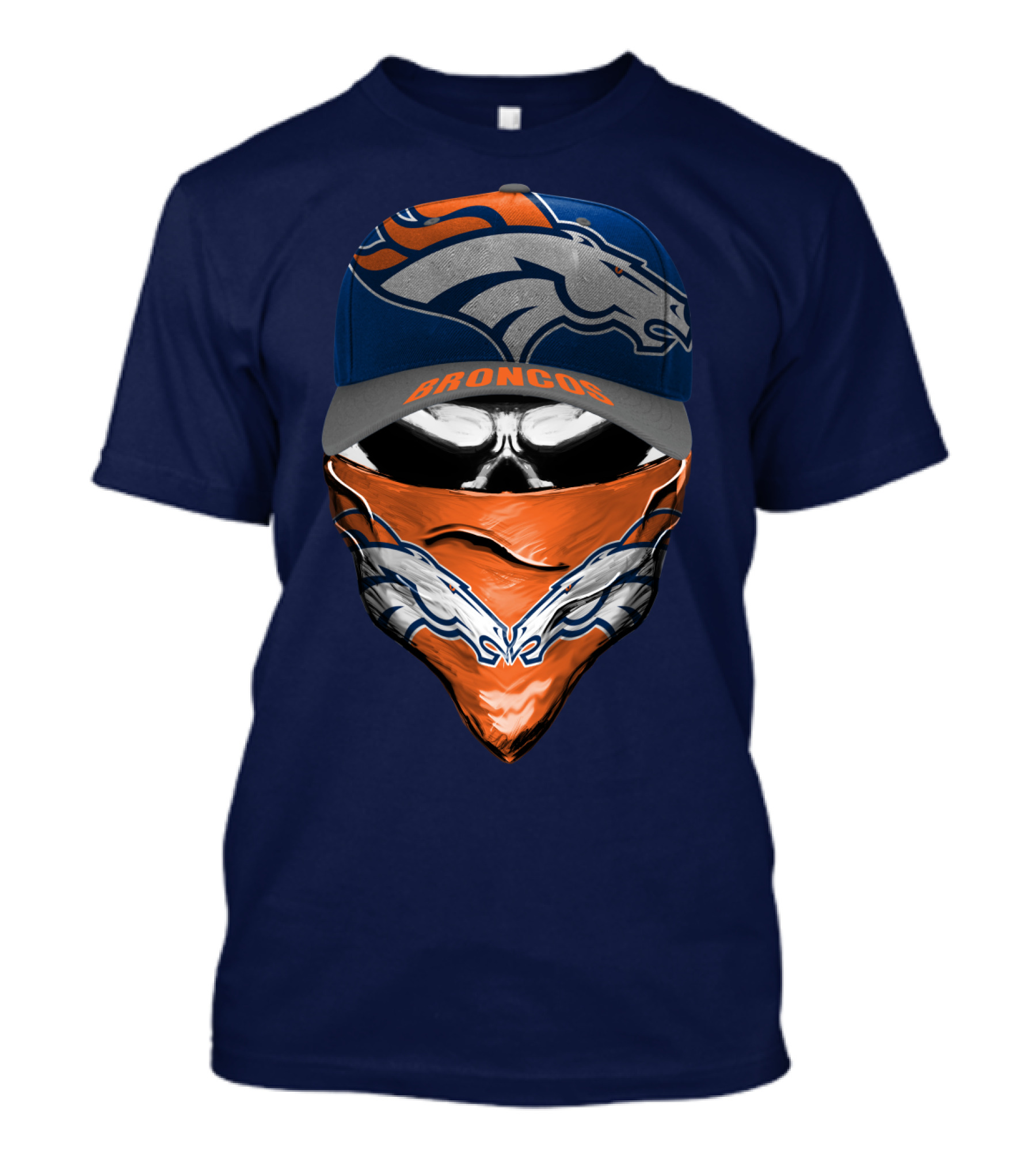 Denver Broncos Football Fan Skull Bandana Hat T-Shirt