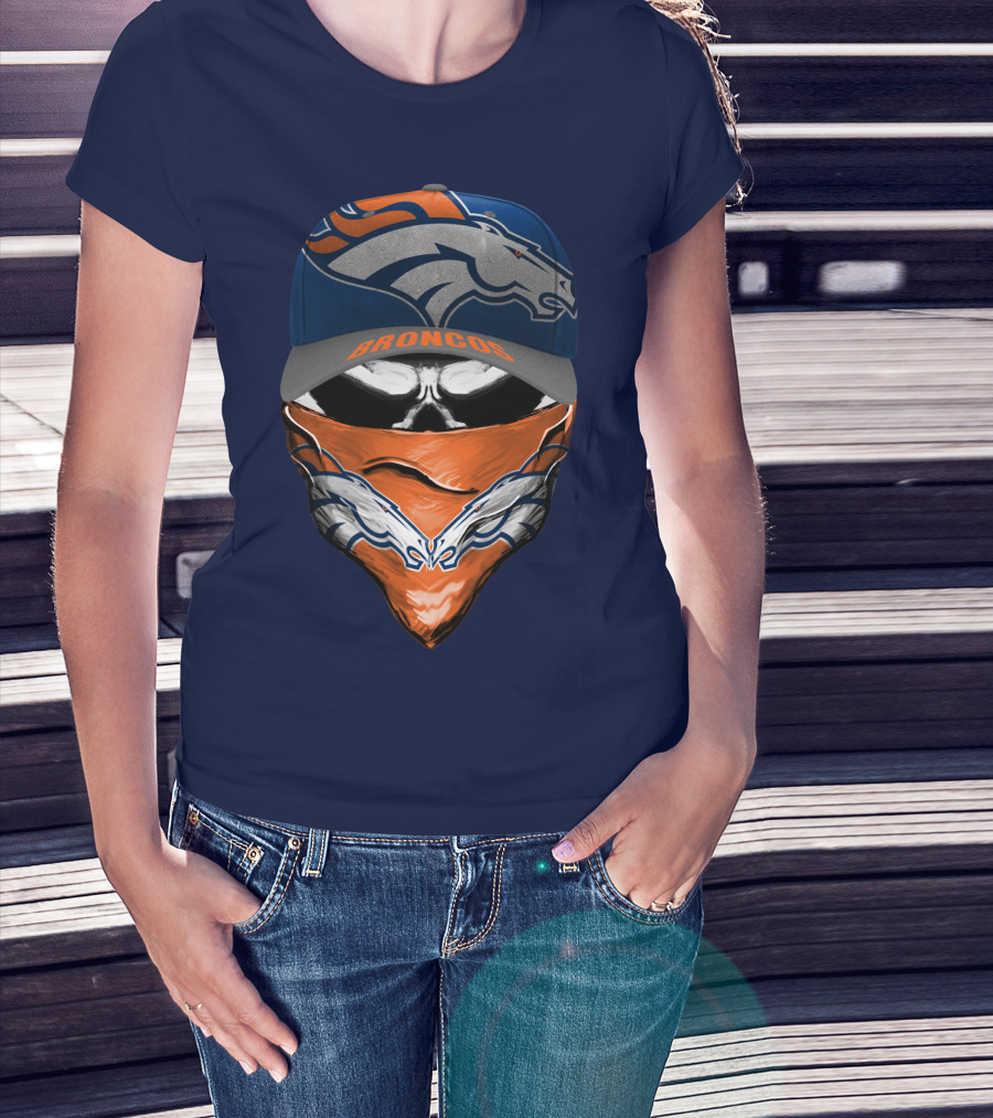 Denver Broncos Football Fan Skull Bandana Hat T-Shirt