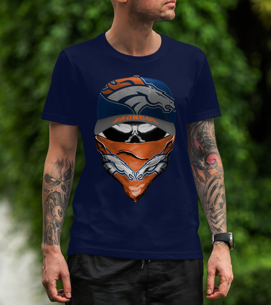 Denver Broncos Football Fan Skull Bandana Hat T-Shirt