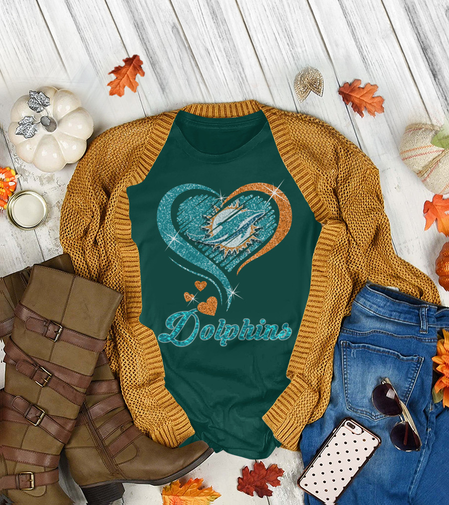 Miami Dolphins Sparkling Heart T-Shirt