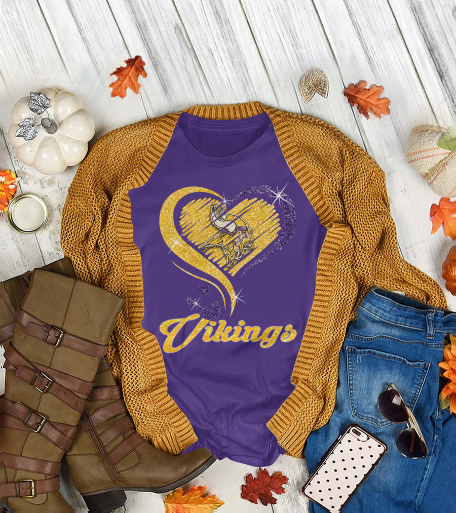 Vikings Heart Purple Gold Sparkle T-Shirt
