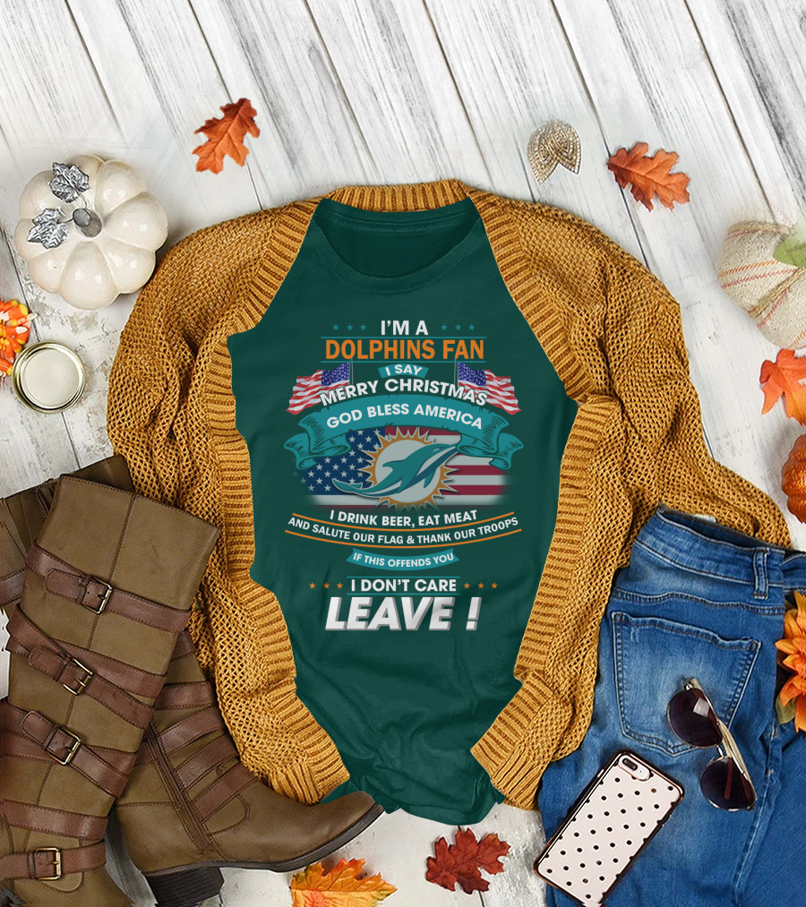Miami Dolphins Fan Merry Christmas God Bless America T-Shirt