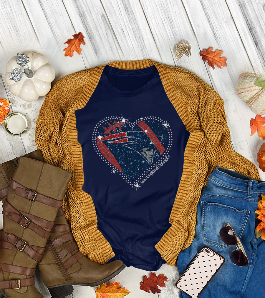 New England Patriots Heart Football Sparkle T-Shirt