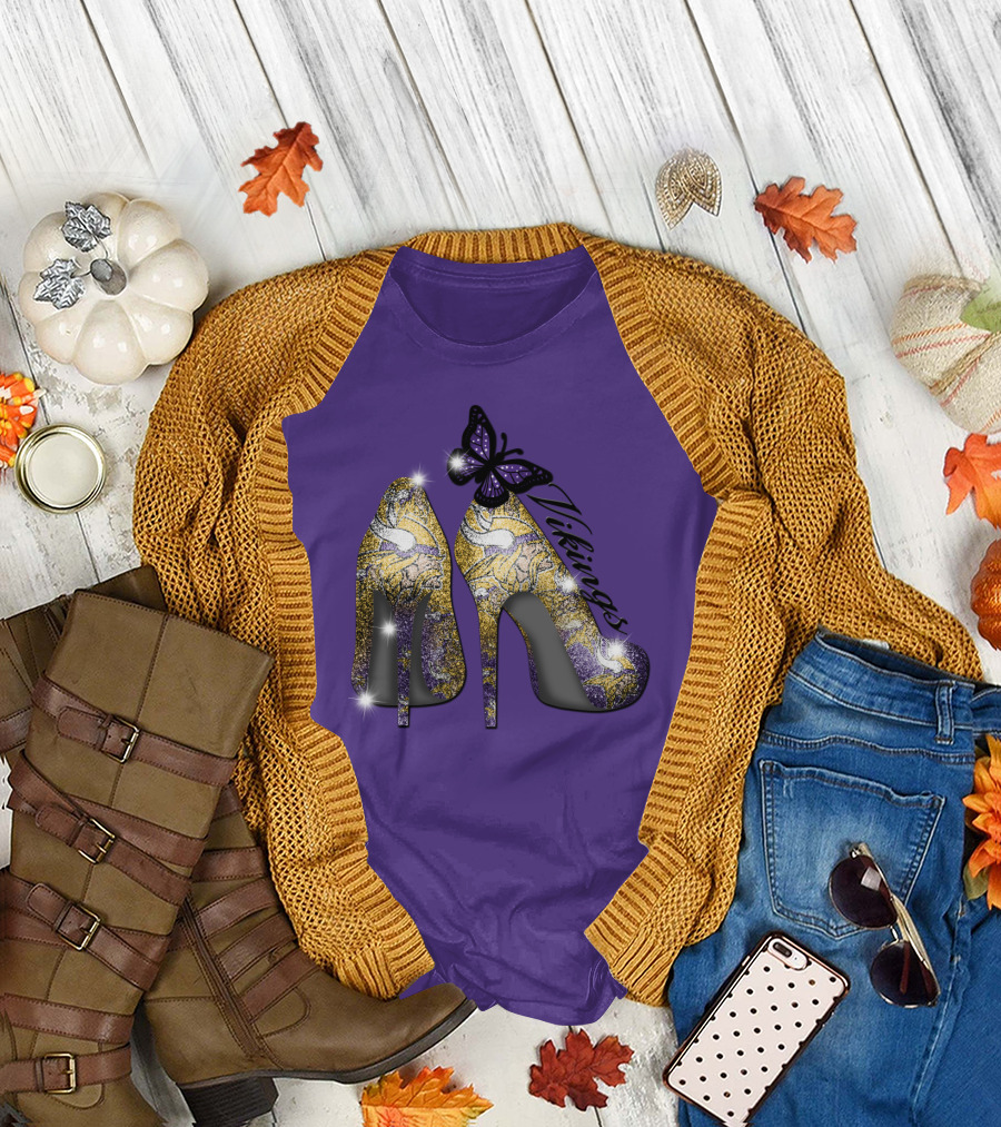 Minnesota Vikings High Heels Butterfly Sparkle T-Shirt