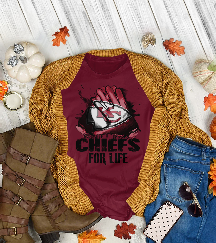 Kansas City Chiefs For Life Kc Logo Football Glove T-Shirt