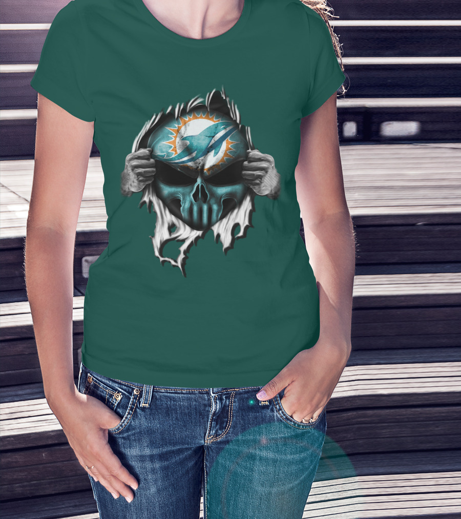 Miami Dolphins Skull Logo Peeling Effect T-Shirt