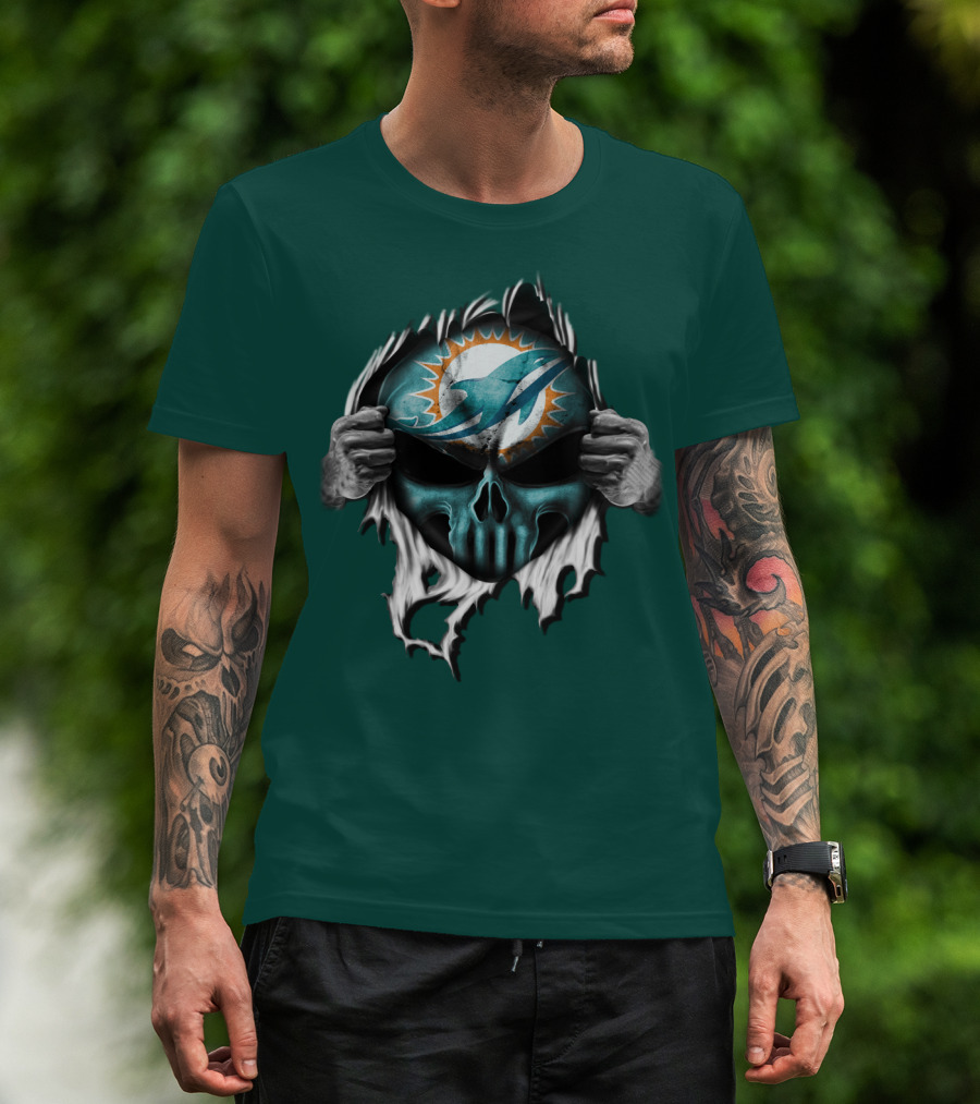 Miami Dolphins Skull Logo Peeling Effect T-Shirt