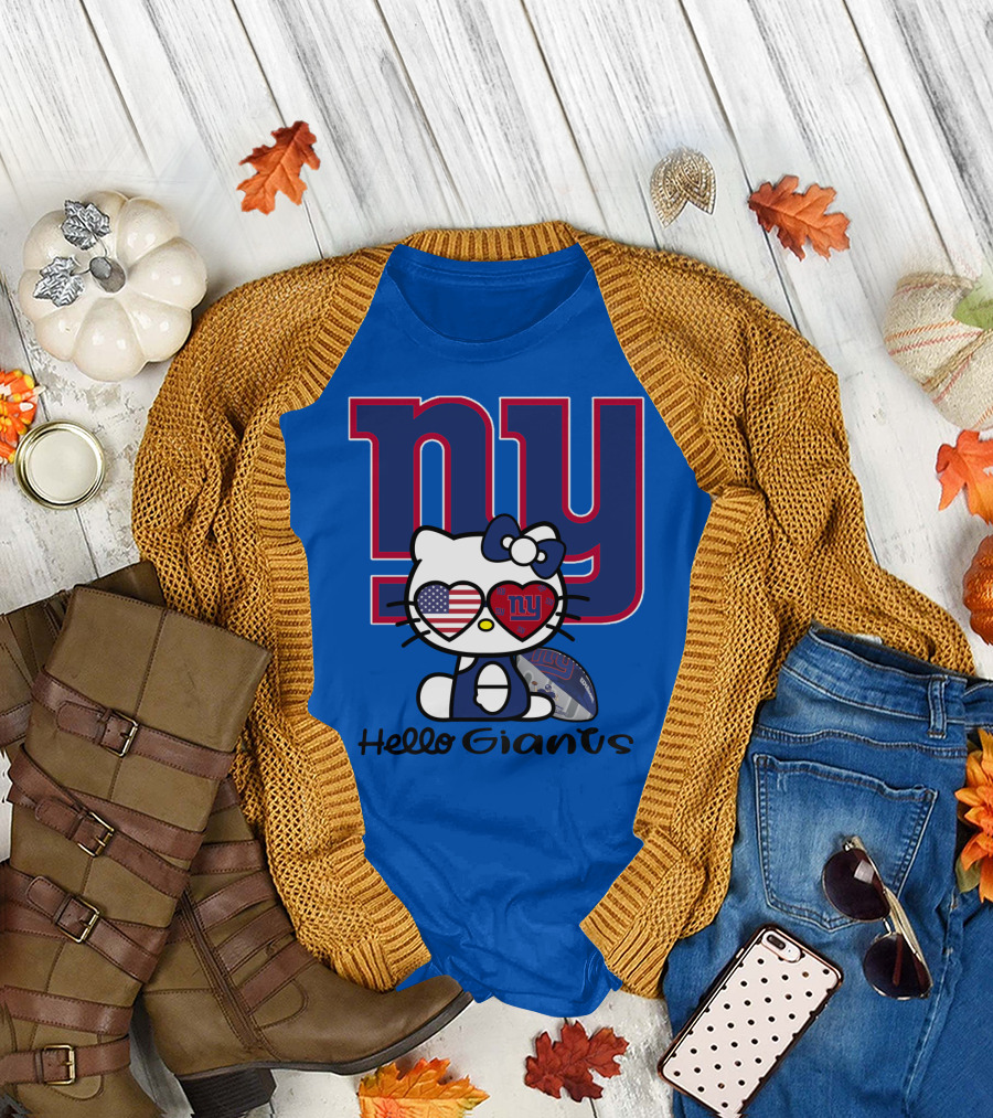 Hello Giants Ny Football Kitty With Heart Sunglasses T-Shirt
