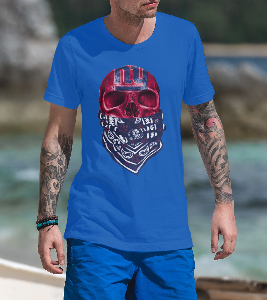 Newyork Giants Skull With Bandana And Team T-Shirt
