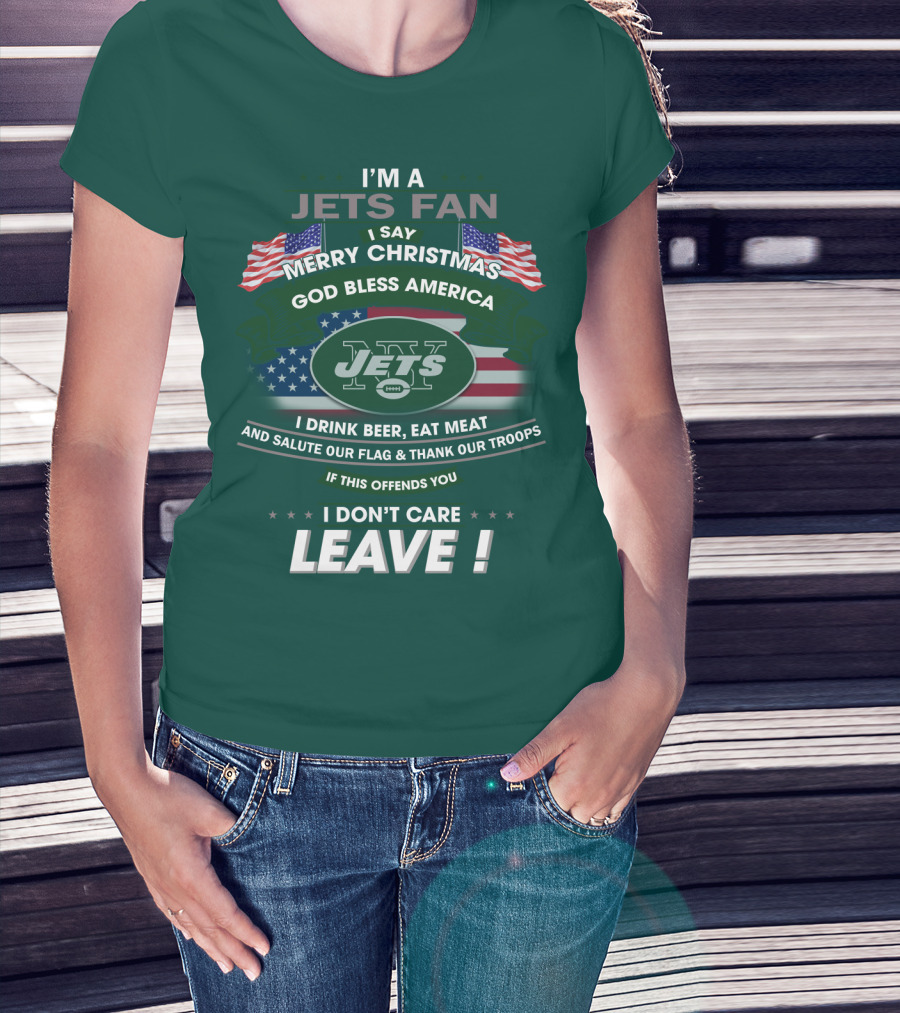 I'm A Jets Fan Merry Christmas God Bless America Jets Leave T-Shirt