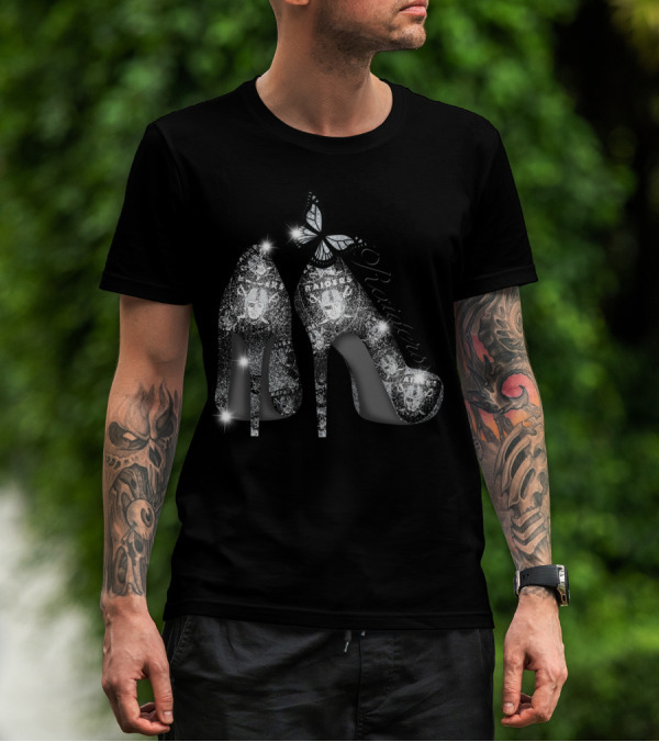 Oakland Raiders Sparkling Heels Butterfly T-Shirt