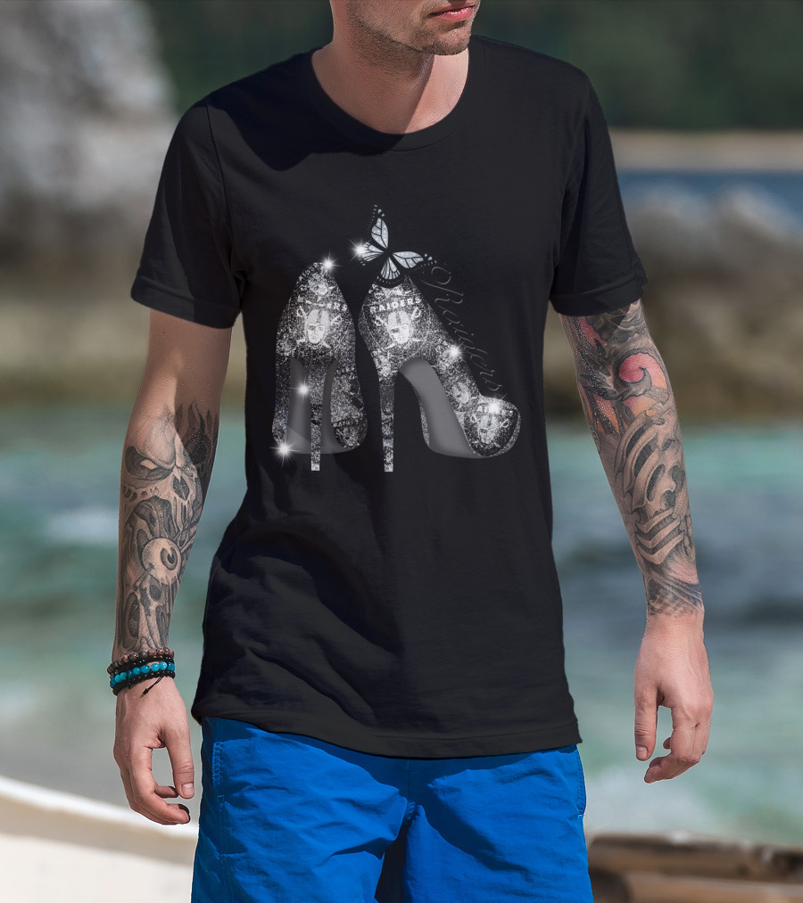 Oakland Raiders Sparkling Heels Butterfly T-Shirt