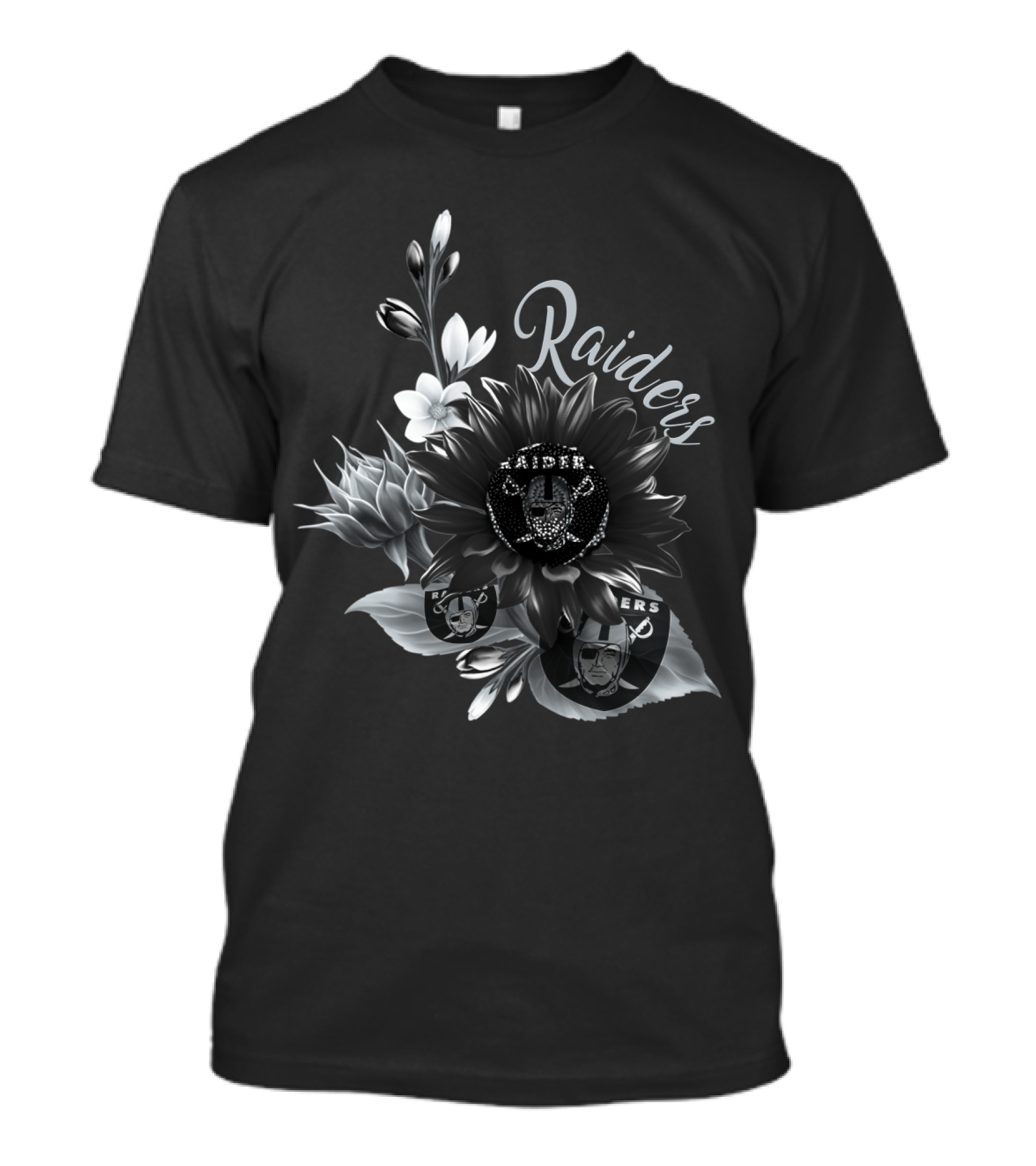 Raiders Floral Black And White T-Shirt